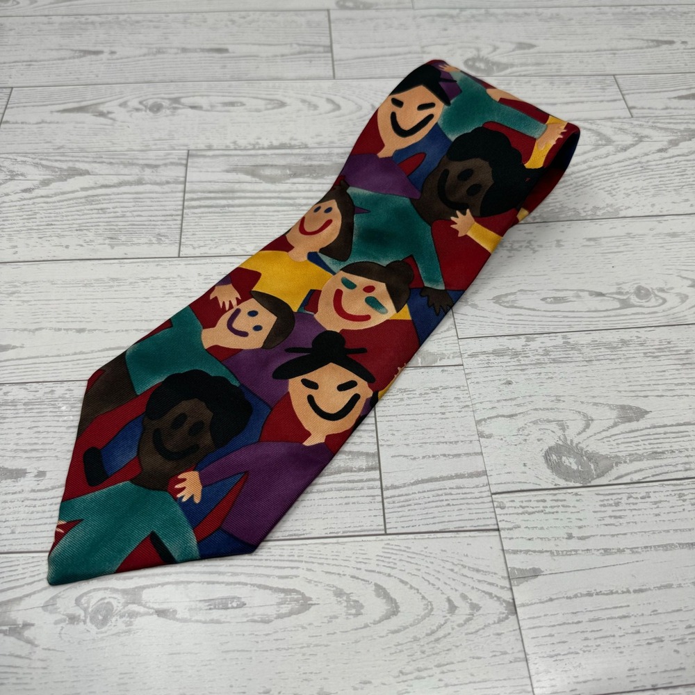 Save the Children Necktie Mens Silk Blend Graphic Print Children Around World